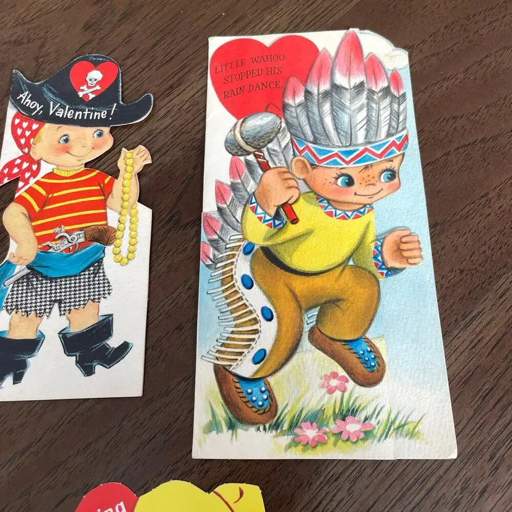 Vintage 1960's Valentine Card Die Cut Cowboy Western Indian Pirate Cowgirl USED